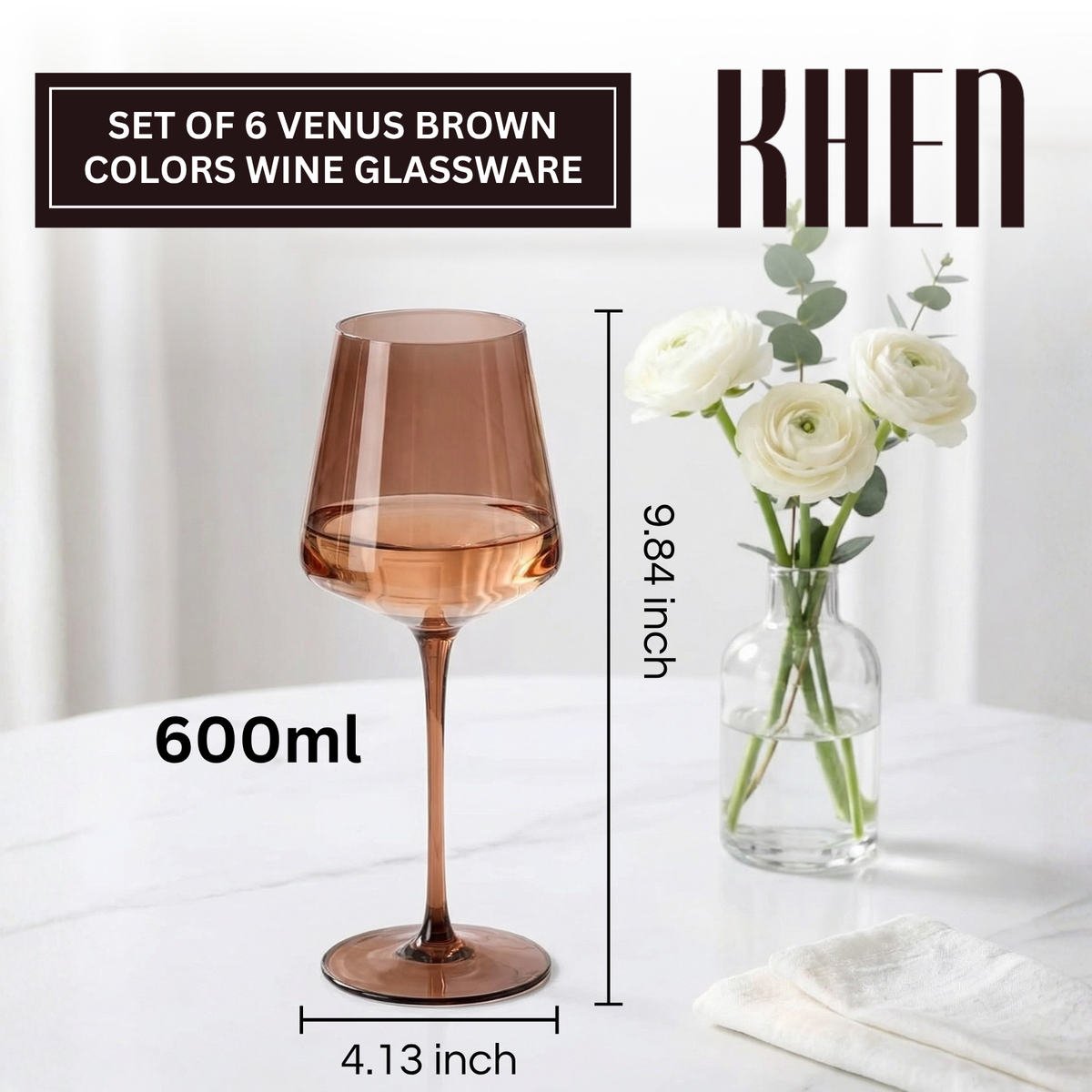 Venus Brown Wine Glasses — Set of 6