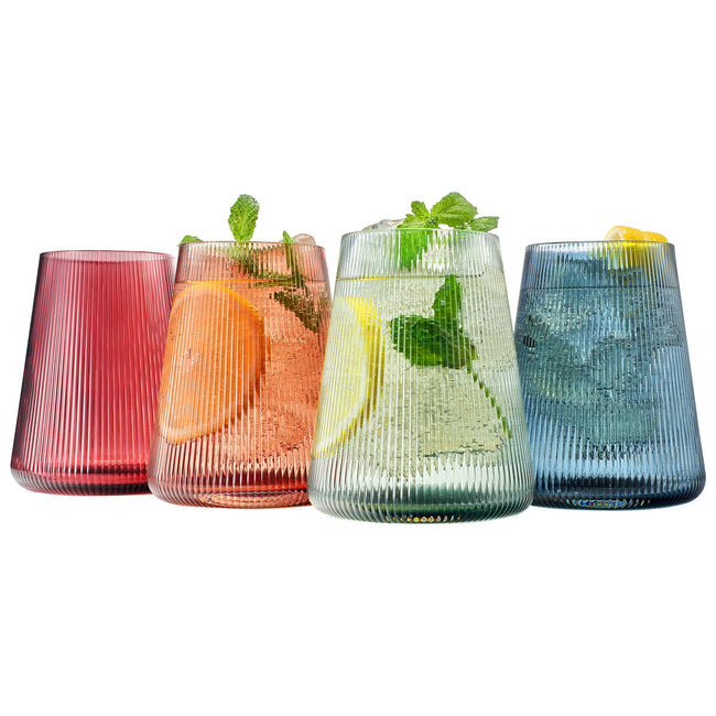 Ribbed Stemless Wine Glasses — Set of 4