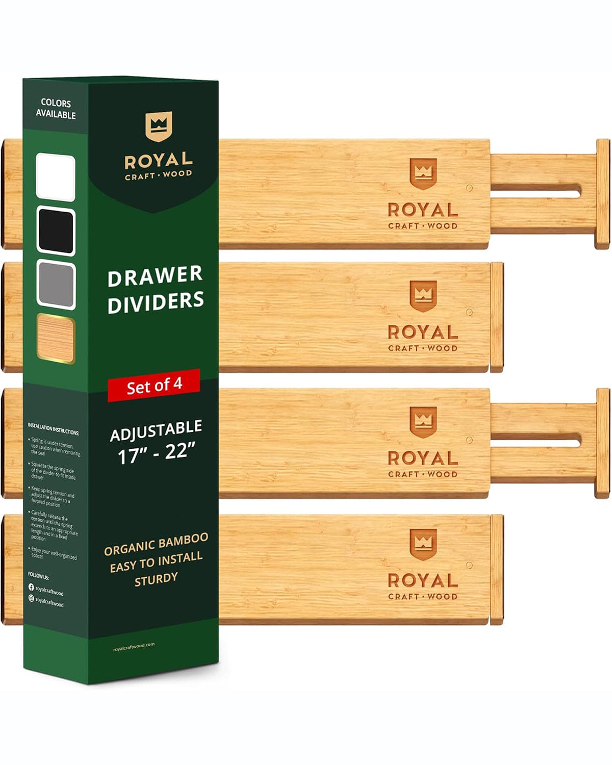 Expandable Bamboo Drawer Dividers — 17–22 in