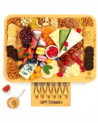 Bamboo Serving Board with Slide-Out Cutlery — 17.5 × 13 in