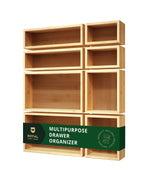 Eight natural bamboo storage trays arranged as a modular drawer organizer