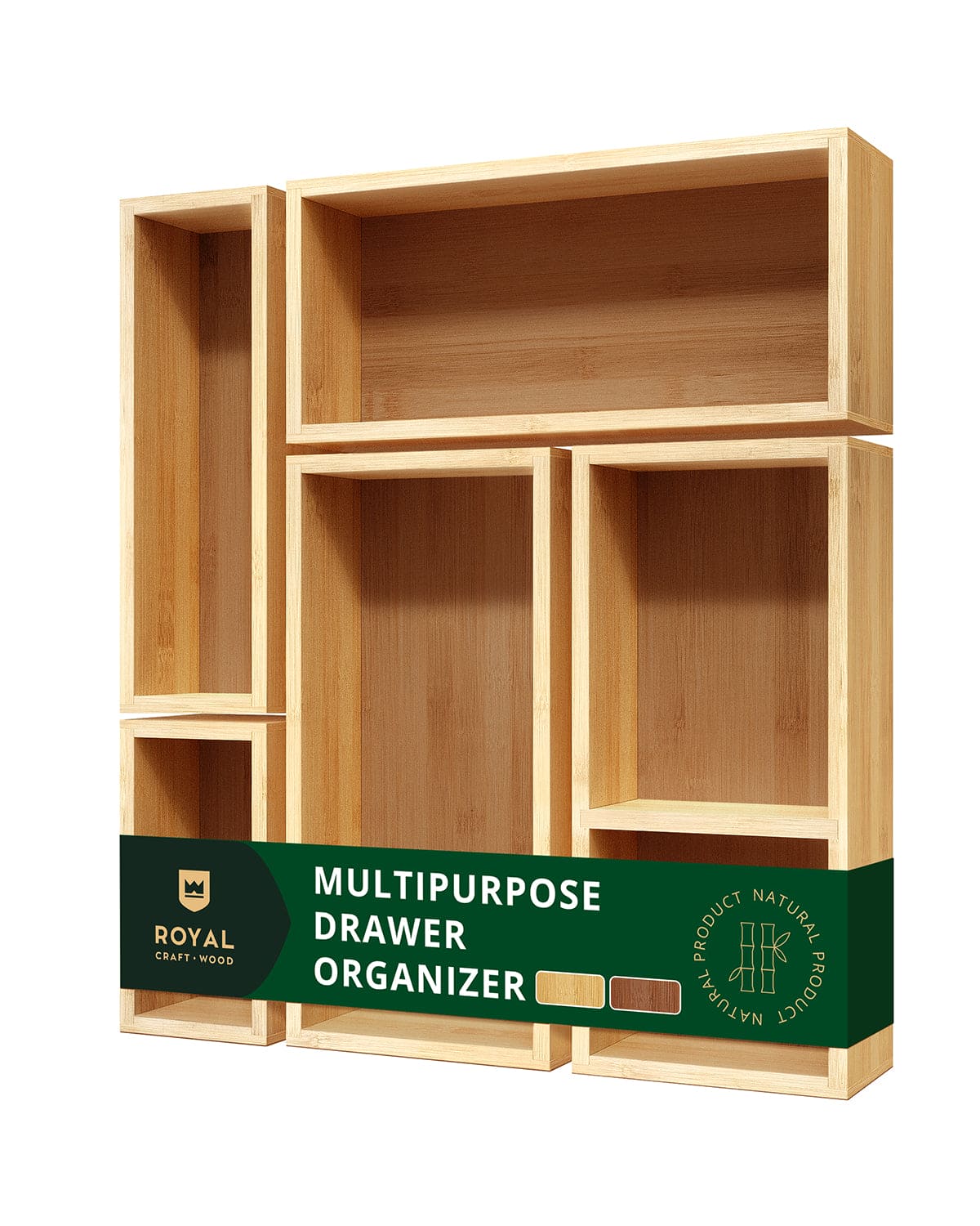Modular Bamboo Drawer Trays — Set of 5
