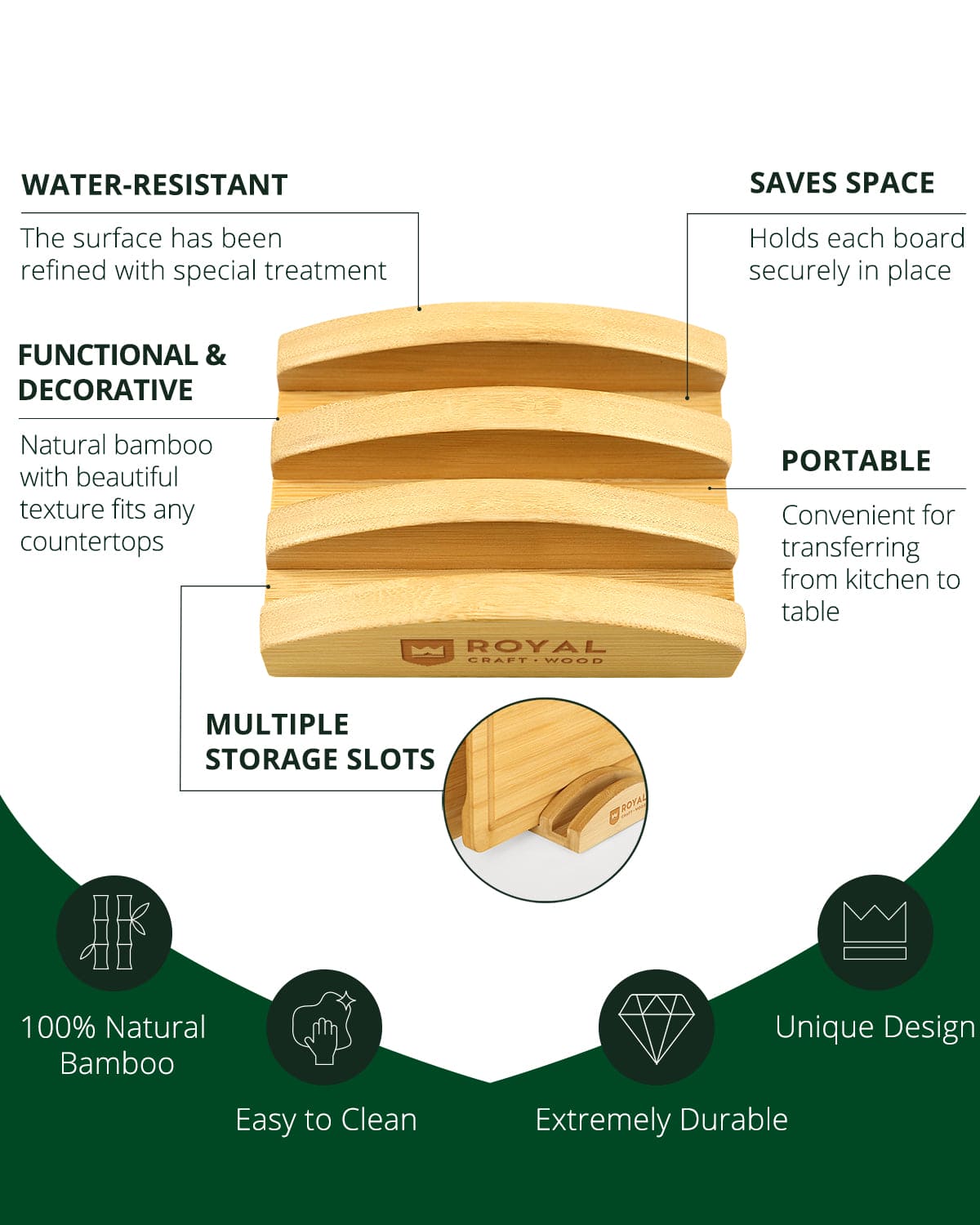 Bamboo Cutting Board Stand — 3 Slots