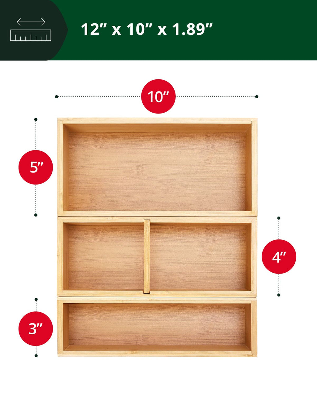 Three natural bamboo organizer trays in different sizes — supplier view 2