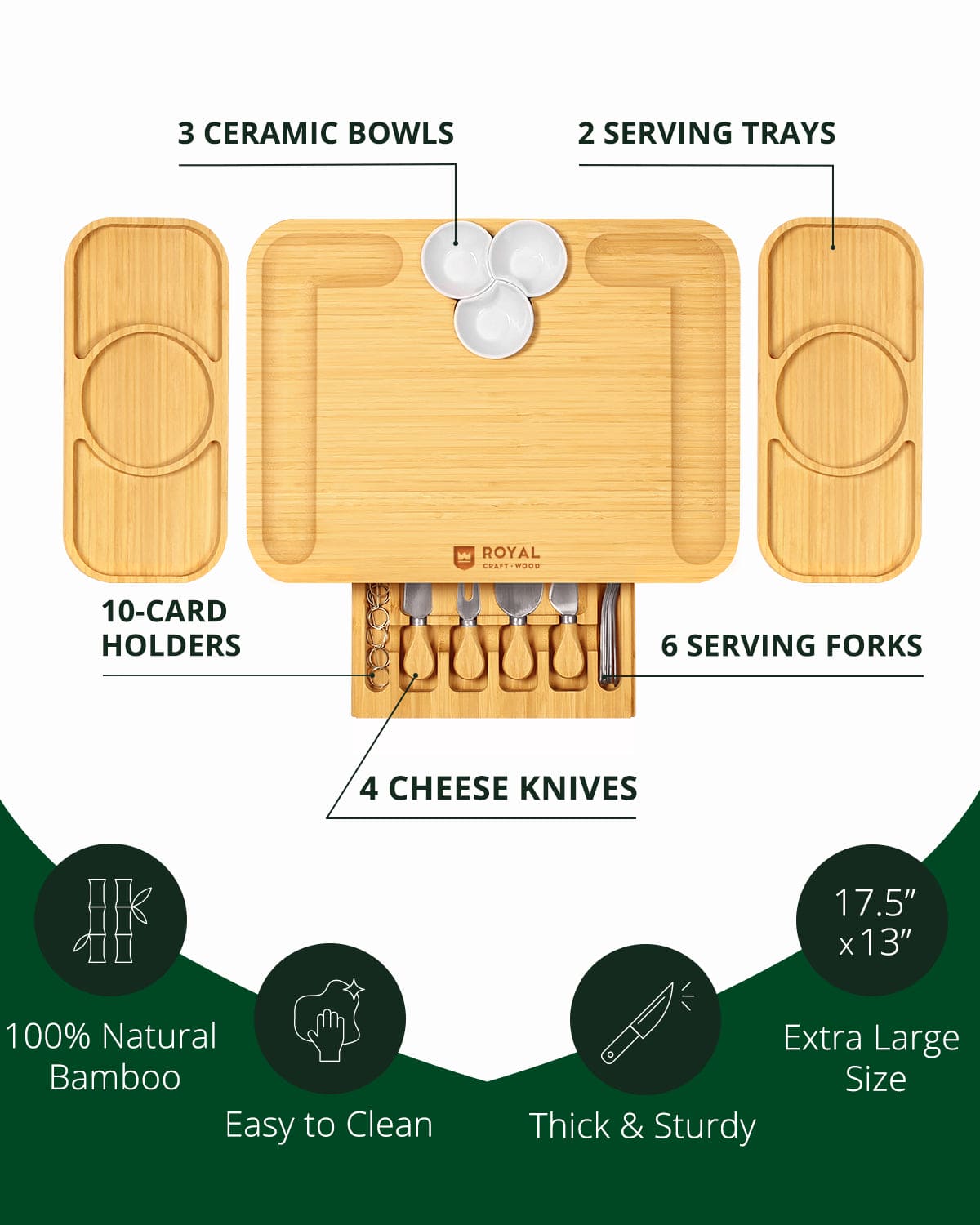 Bamboo Hosting Board Set with Side Trays