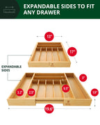 Natural bamboo cutlery organizer with sliding expandable side compartments — supplier view 9