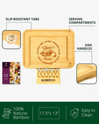 Bamboo Serving Board with Slide-Out Cutlery — 17.5 × 13 in