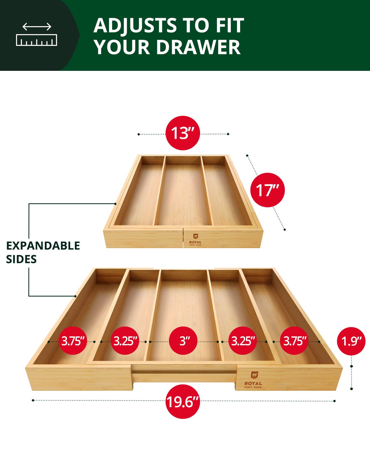 Expandable Bamboo Utensil Organizer — 3–5 Compartments
