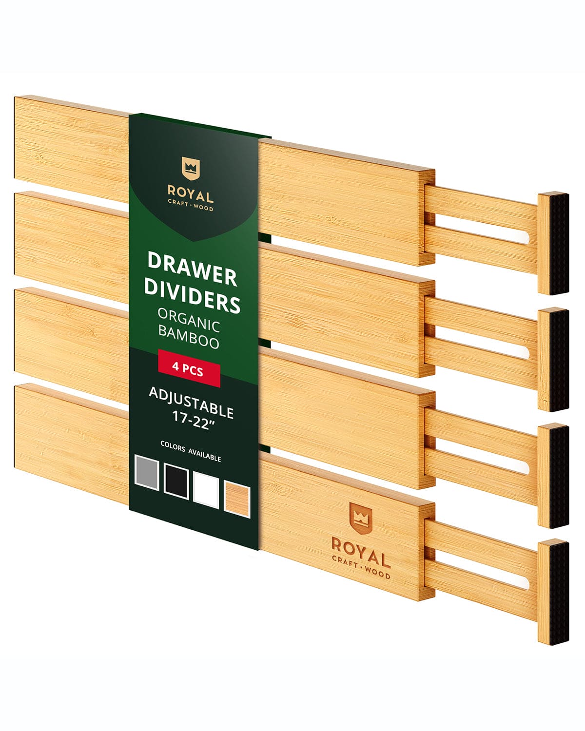 Expandable Bamboo Drawer Dividers — 17–22 in