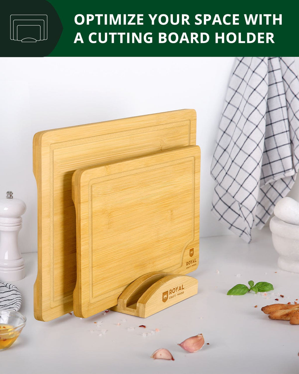 Bamboo Cutting Board Stand — 3 Slots