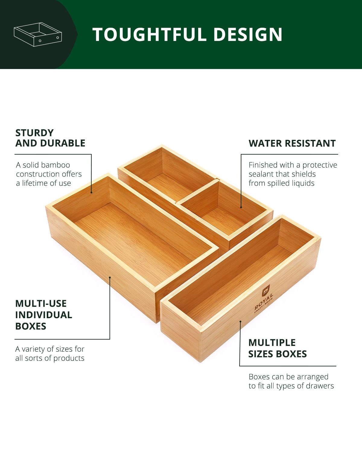 Three natural bamboo organizer trays in different sizes — supplier view 3