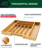 Natural bamboo cutlery organizer with sliding expandable side compartments — supplier view 7