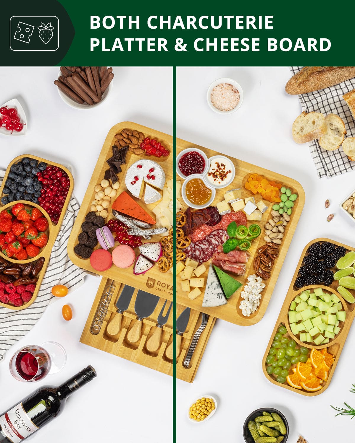 Bamboo Hosting Board Set with Side Trays