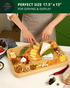 Bamboo Serving Board with Slide-Out Cutlery — 17.5 × 13 in