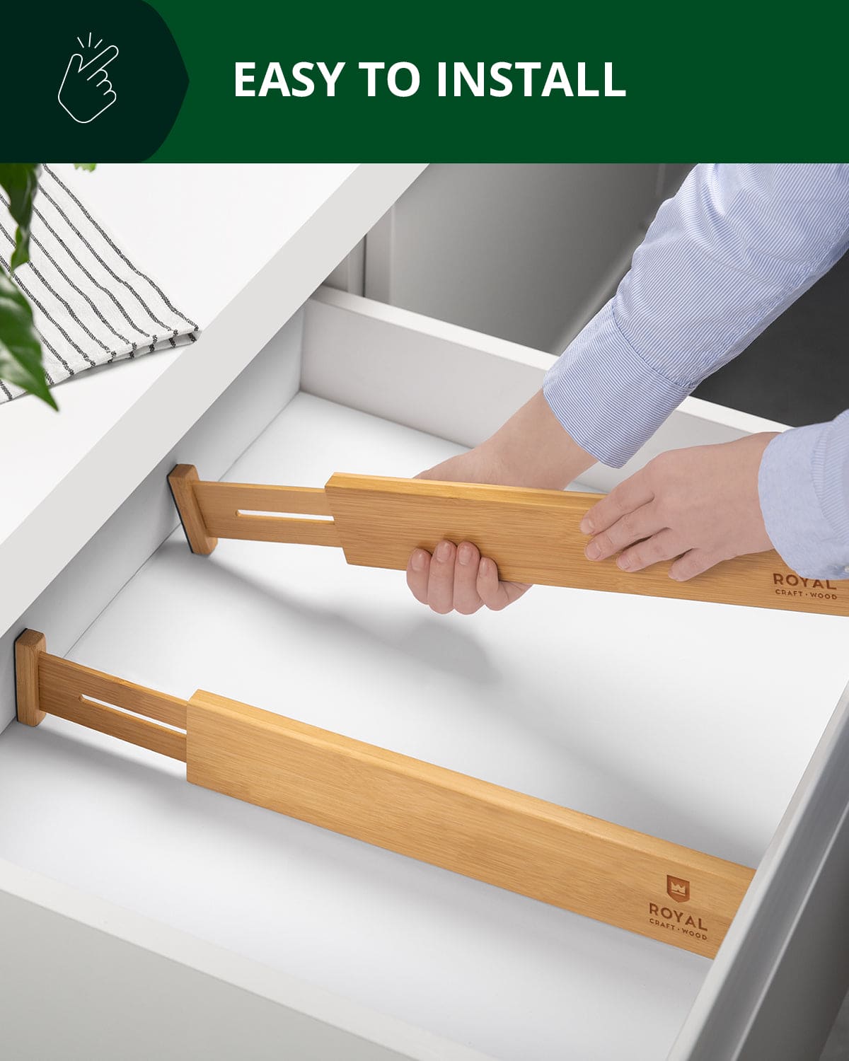 Expandable Bamboo Drawer Dividers — 17–22 in