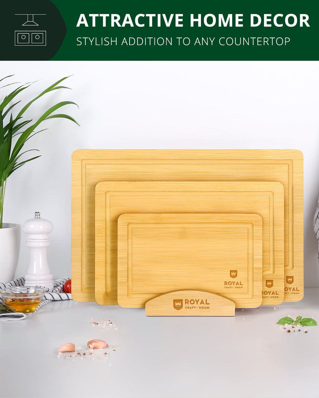 Bamboo Cutting Board Stand — 3 Slots