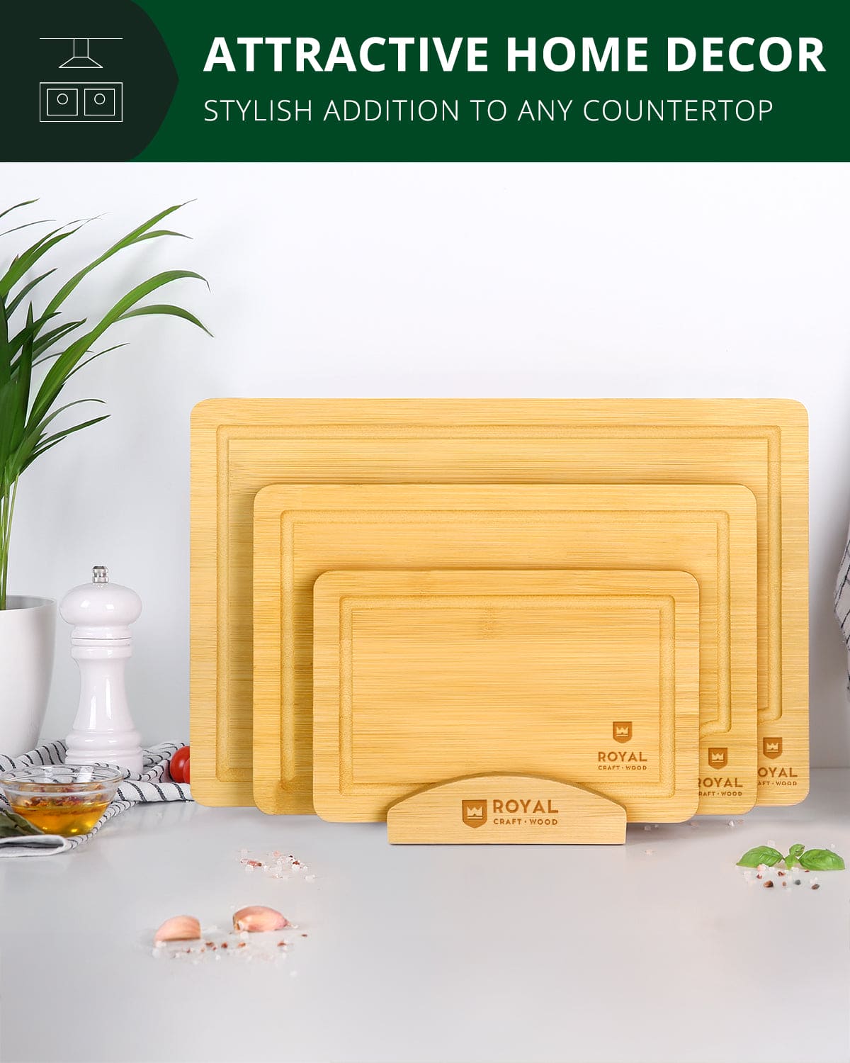 Bamboo Cutting Board Stand — 3 Slots