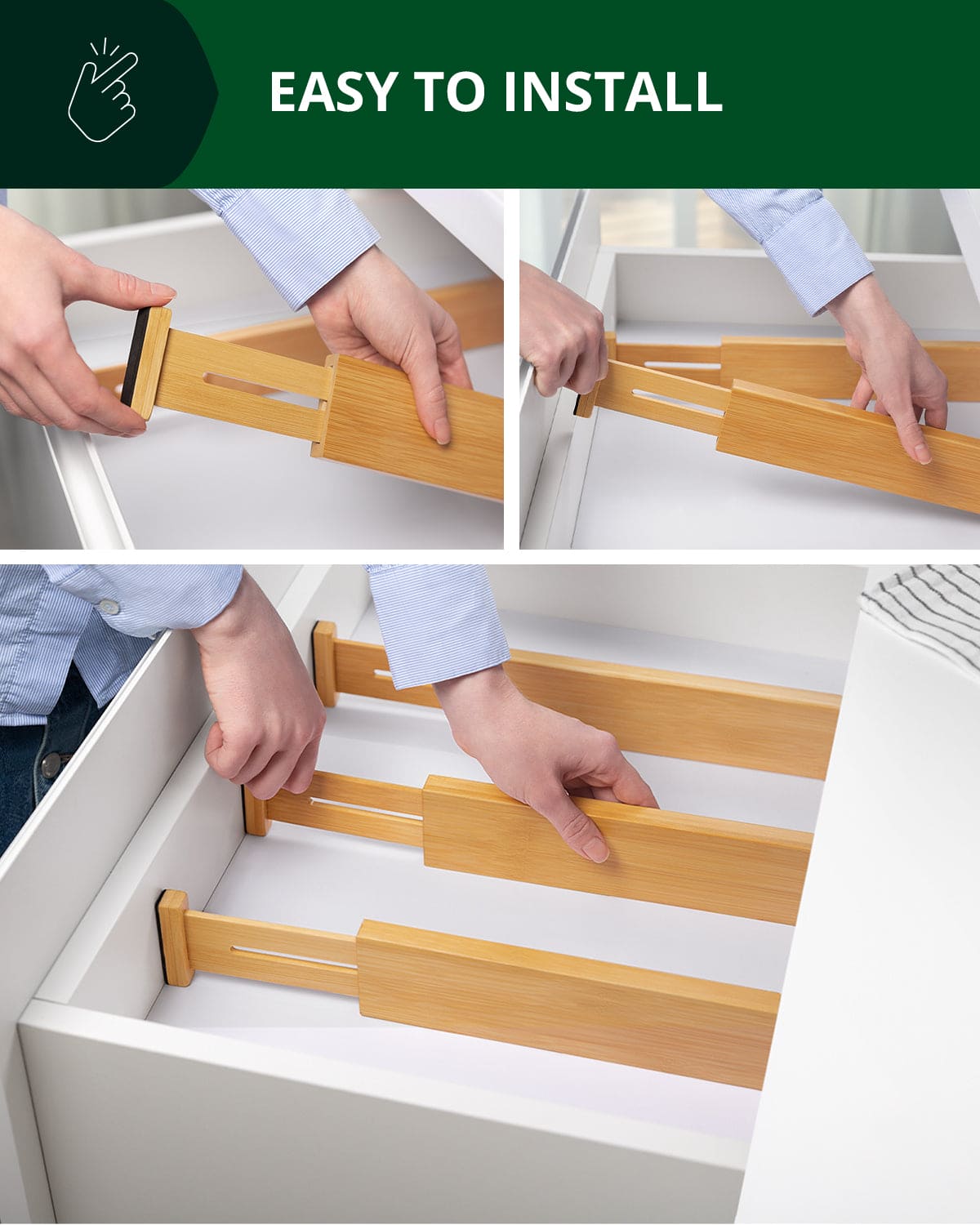 Expandable Bamboo Drawer Dividers — 17–22 in