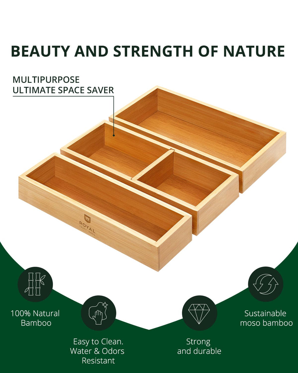 Three natural bamboo organizer trays in different sizes — supplier view 5