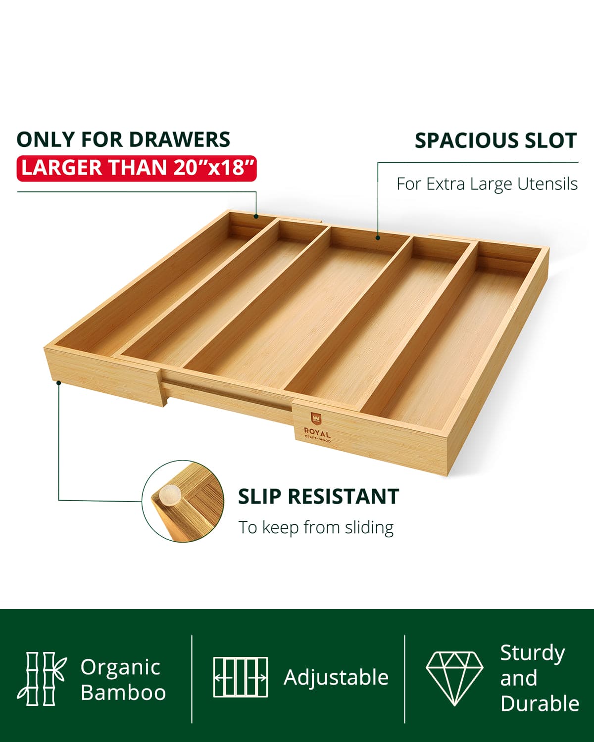 Expandable Bamboo Utensil Organizer — 3–5 Compartments