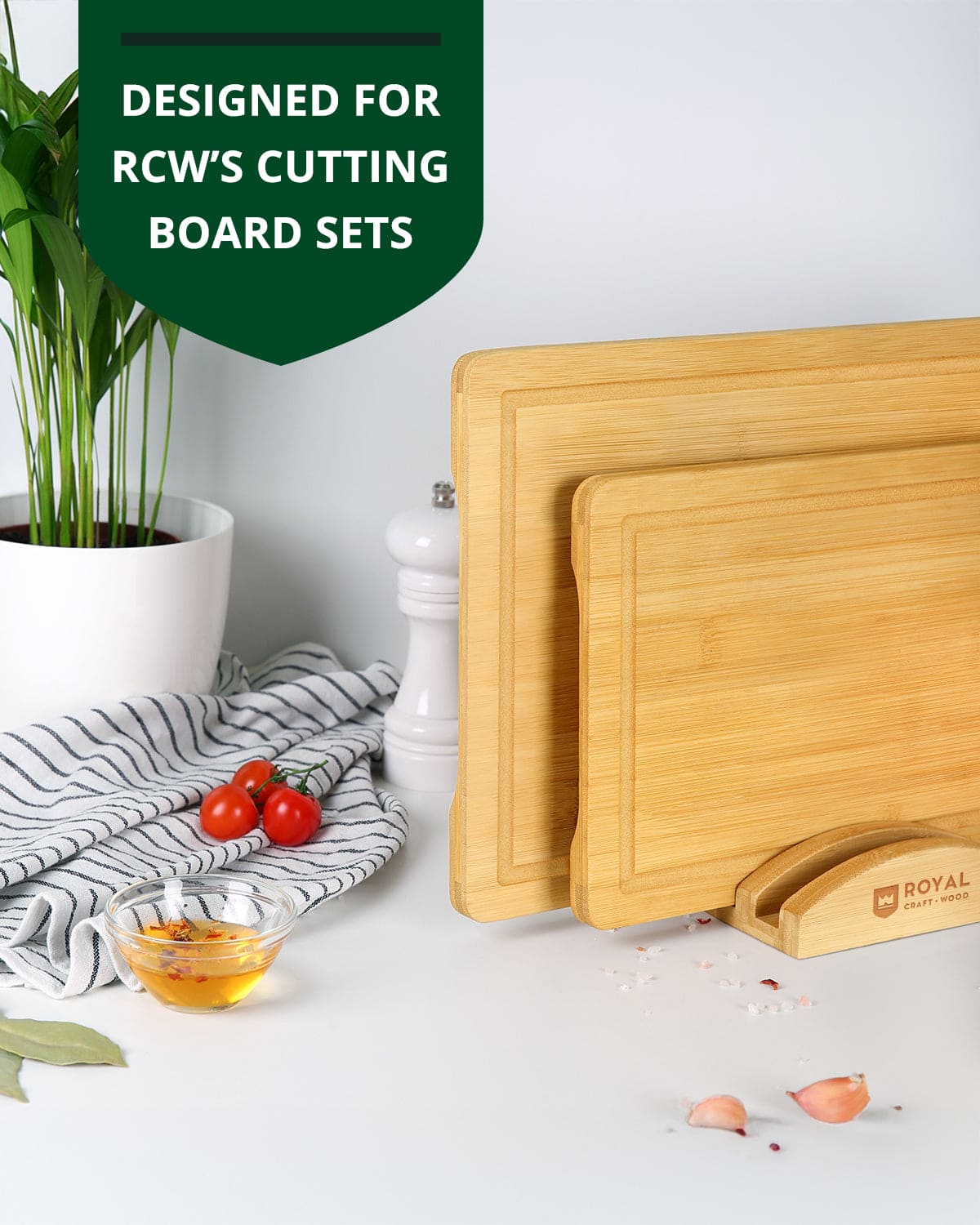 Bamboo Cutting Board Stand — 3 Slots