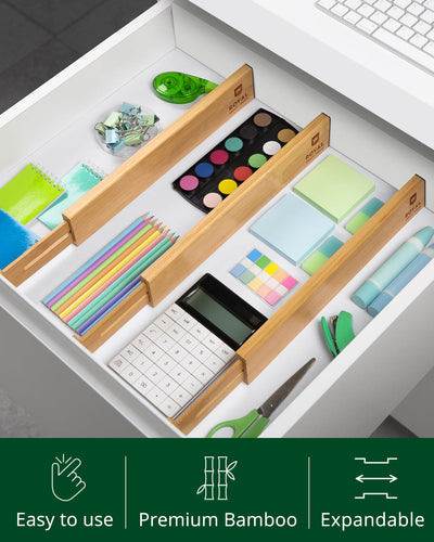 Expandable Bamboo Drawer Dividers — 17–22 in