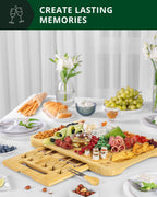 Bamboo Serving Board with Slide-Out Cutlery — 17.5 × 13 in