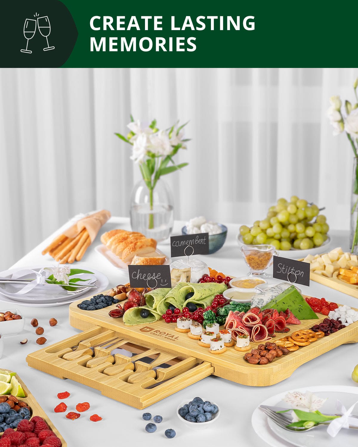 Bamboo Hosting Board Set with Side Trays