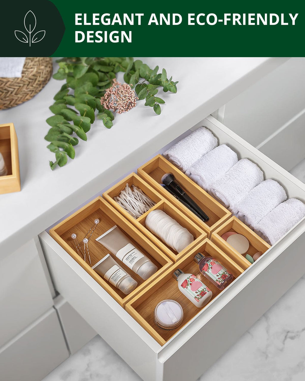 Modular Bamboo Drawer Trays — Set of 5