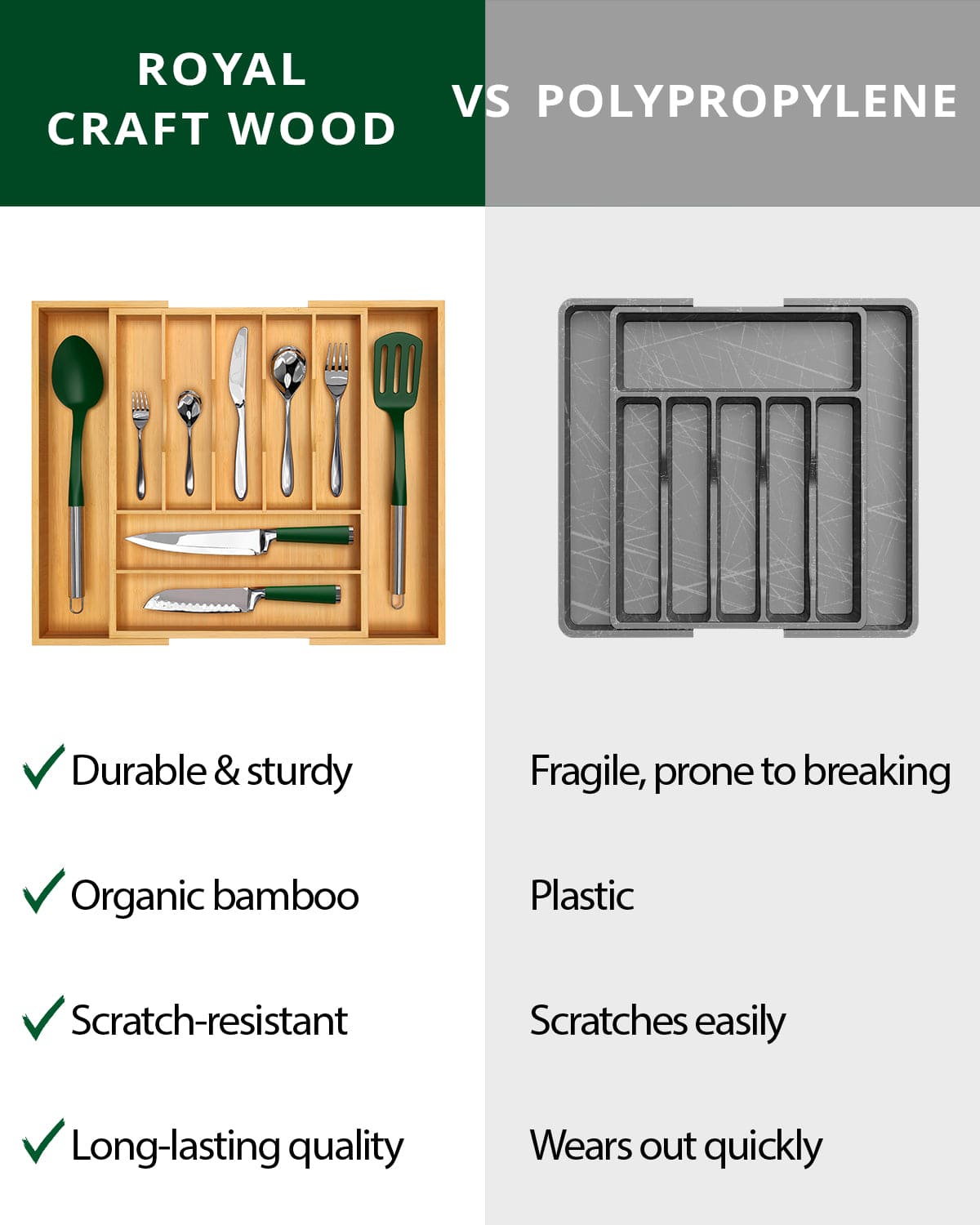 Natural bamboo cutlery organizer with sliding expandable side compartments — supplier view 4
