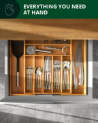 Natural bamboo cutlery organizer with sliding expandable side compartments — supplier view 3