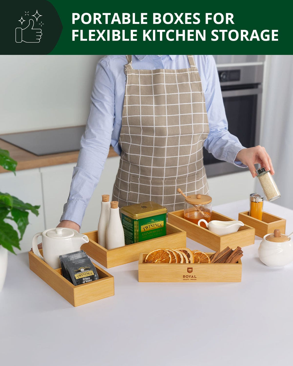Modular Bamboo Drawer Trays — Set of 5