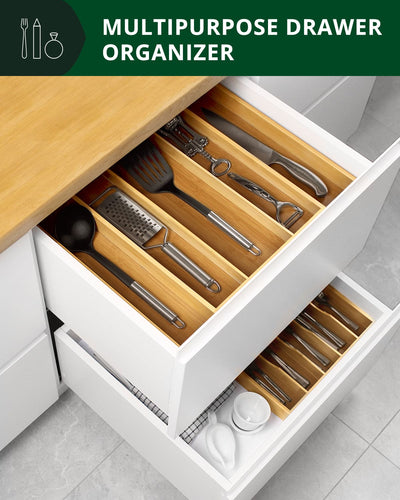 Expandable Bamboo Utensil Organizer — 3–5 Compartments