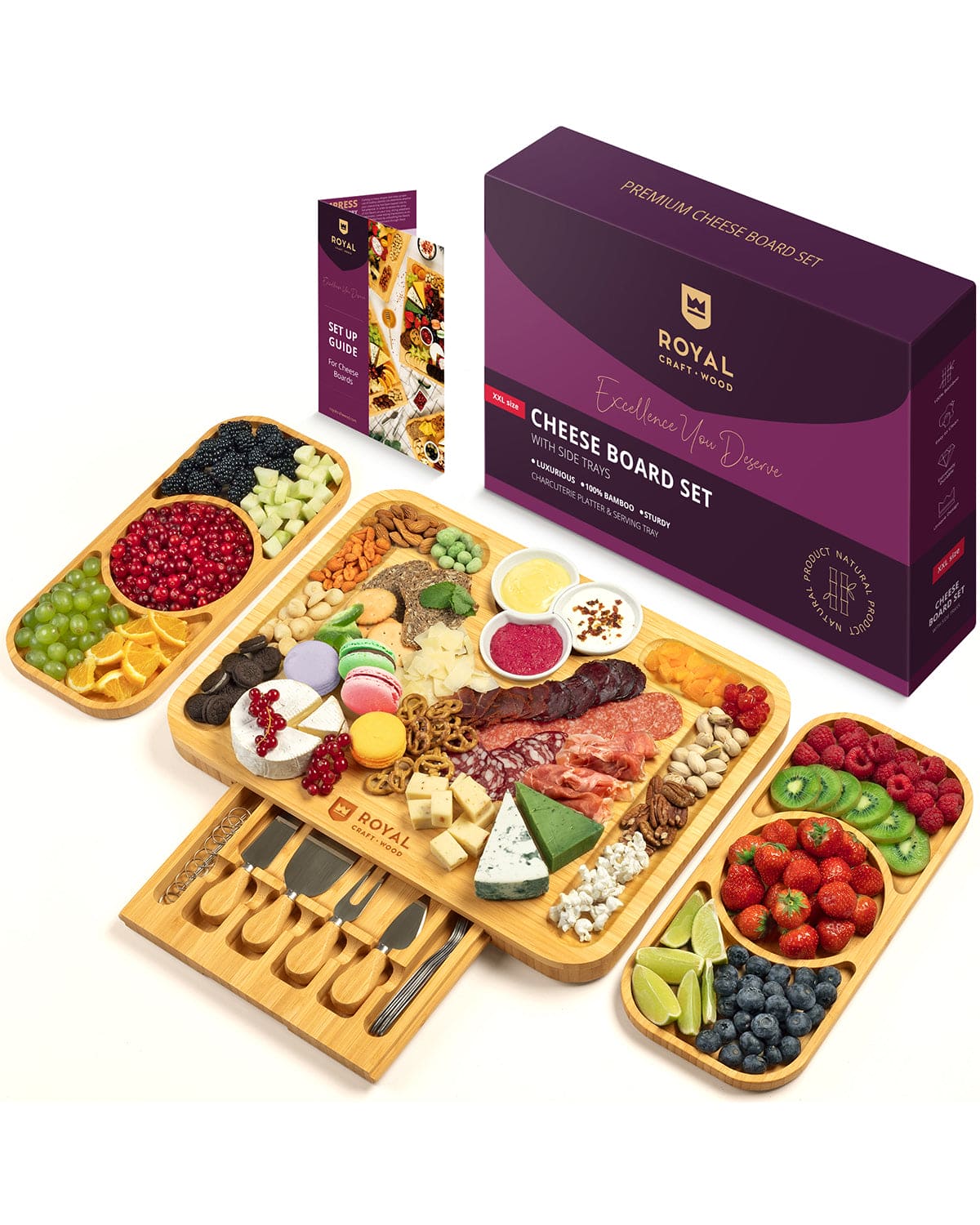 Bamboo Hosting Board Set with Side Trays