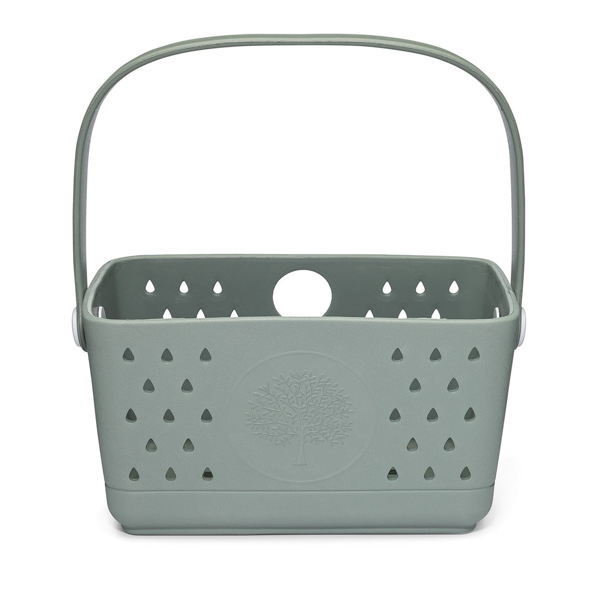 Drainable EVA Bath & Shower Caddy: Sage-green bath caddy on a white background.
