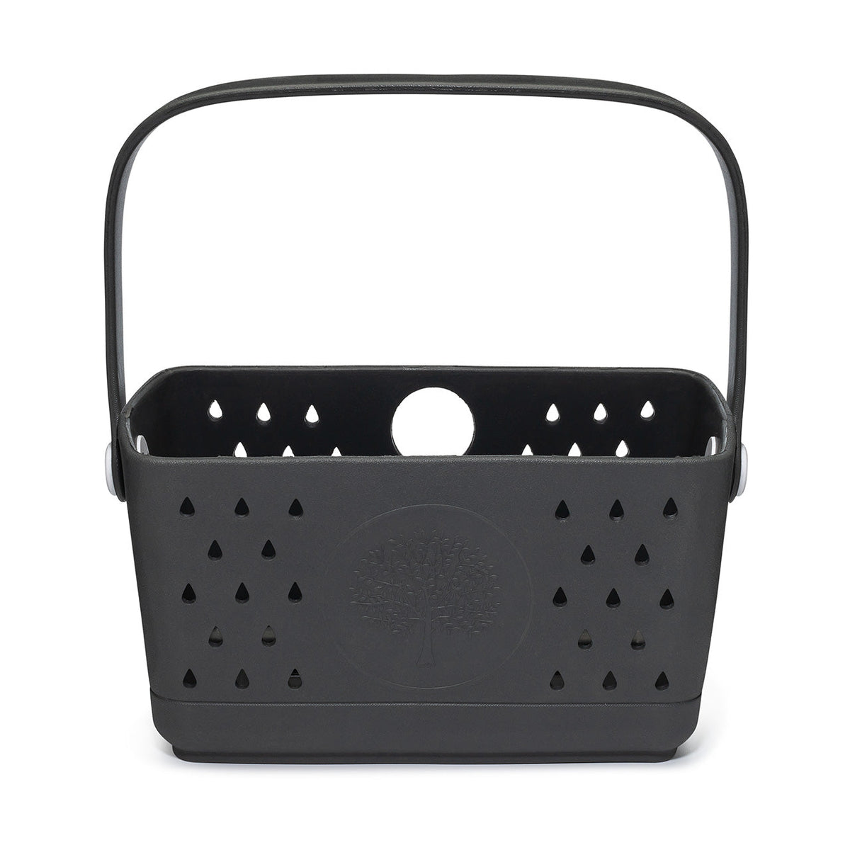 Drainable EVA Bath & Shower Caddy: Black bath caddy on a white background.