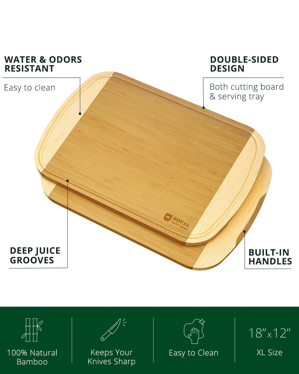 Two-Tone Bamboo Cutting Board — 18 × 12 in