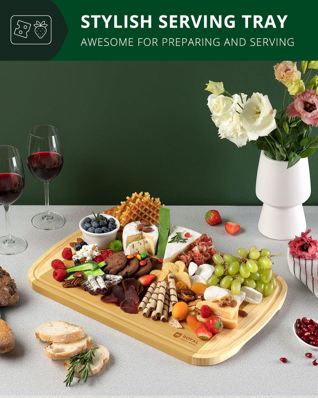 Two-Tone Bamboo Cutting Board — 18 × 12 in