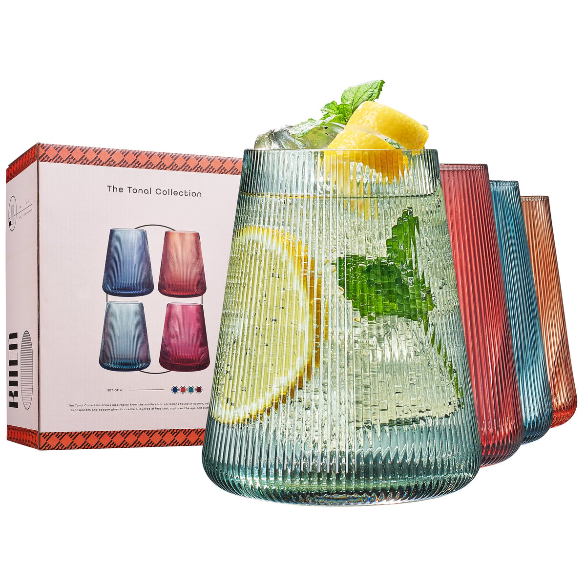 Ribbed Stemless Wine Glasses — Set of 4