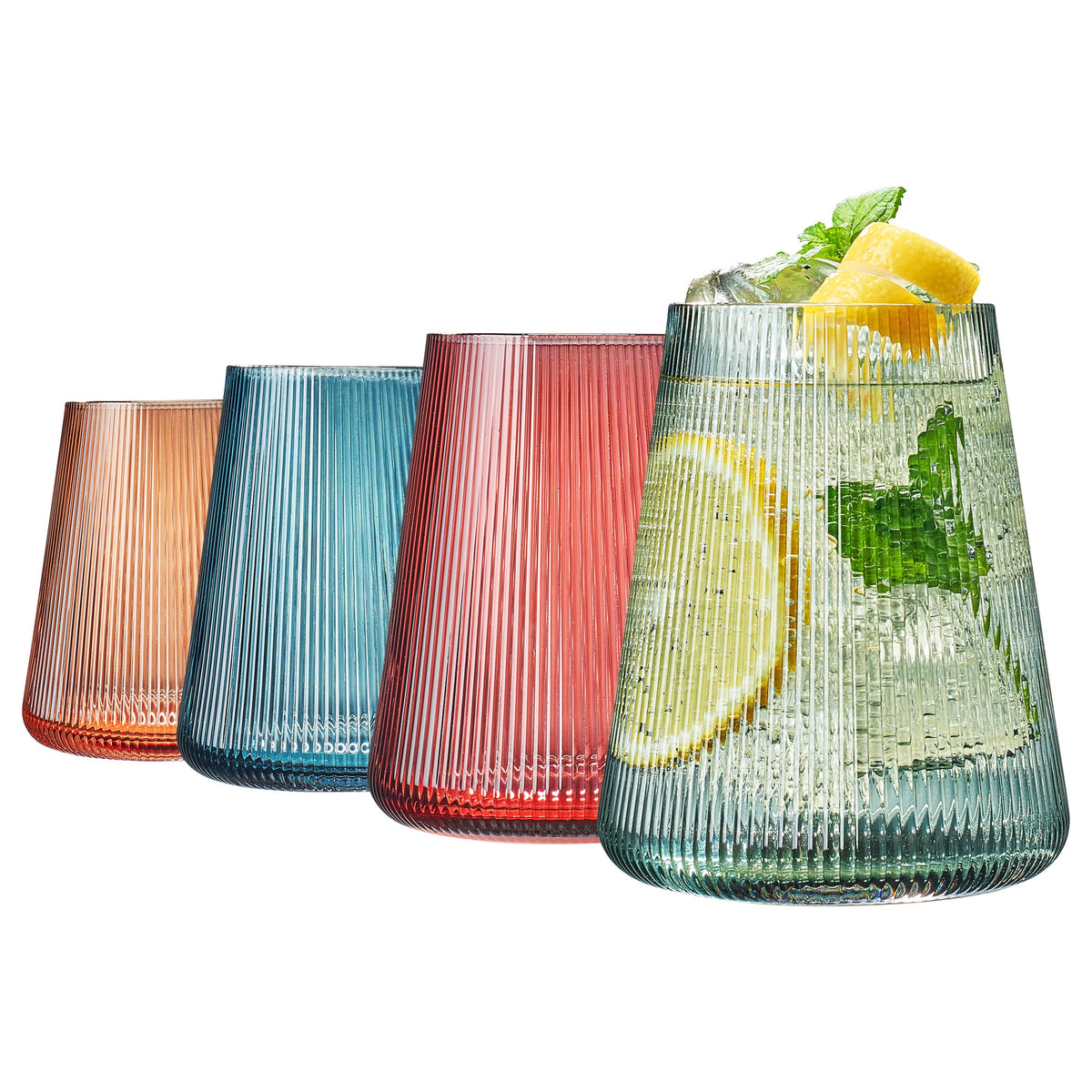 Ribbed Stemless Wine Glasses — Set of 4