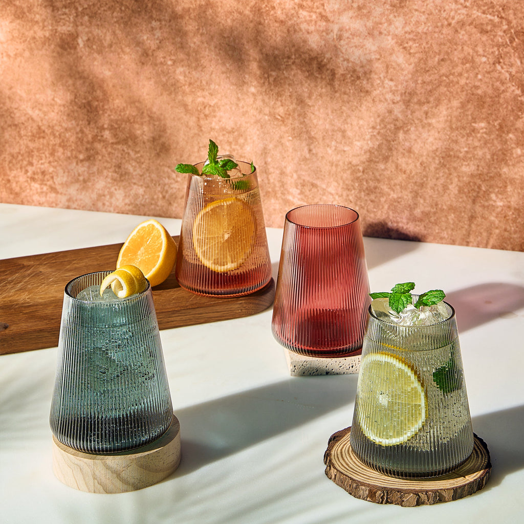 Ribbed Stemless Wine Glasses — Set of 4