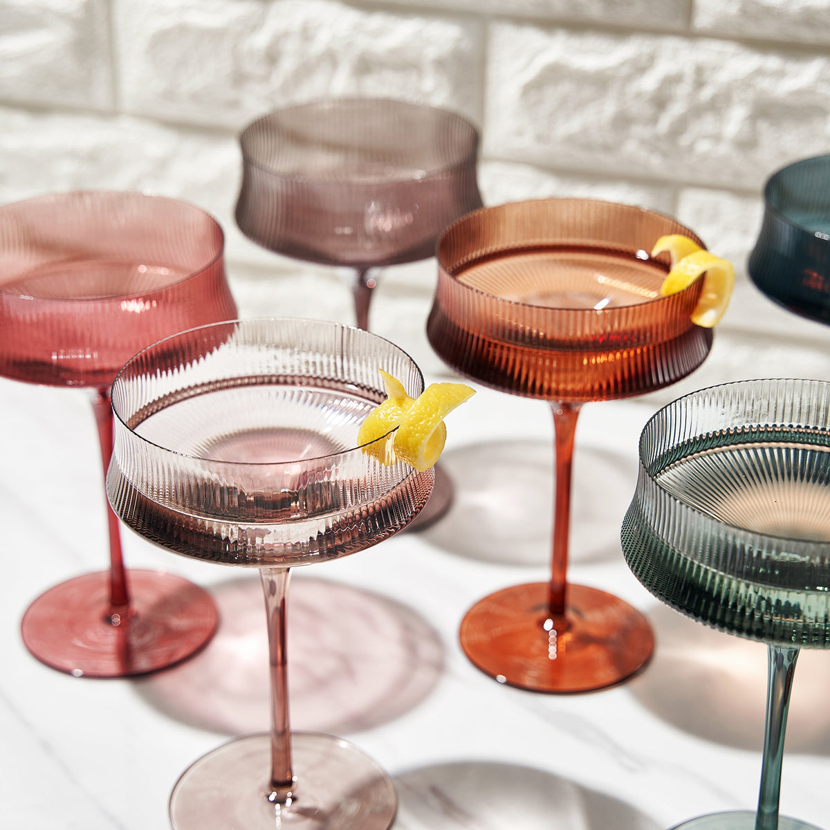 Ribbed Champagne Coupes — Set of 6
