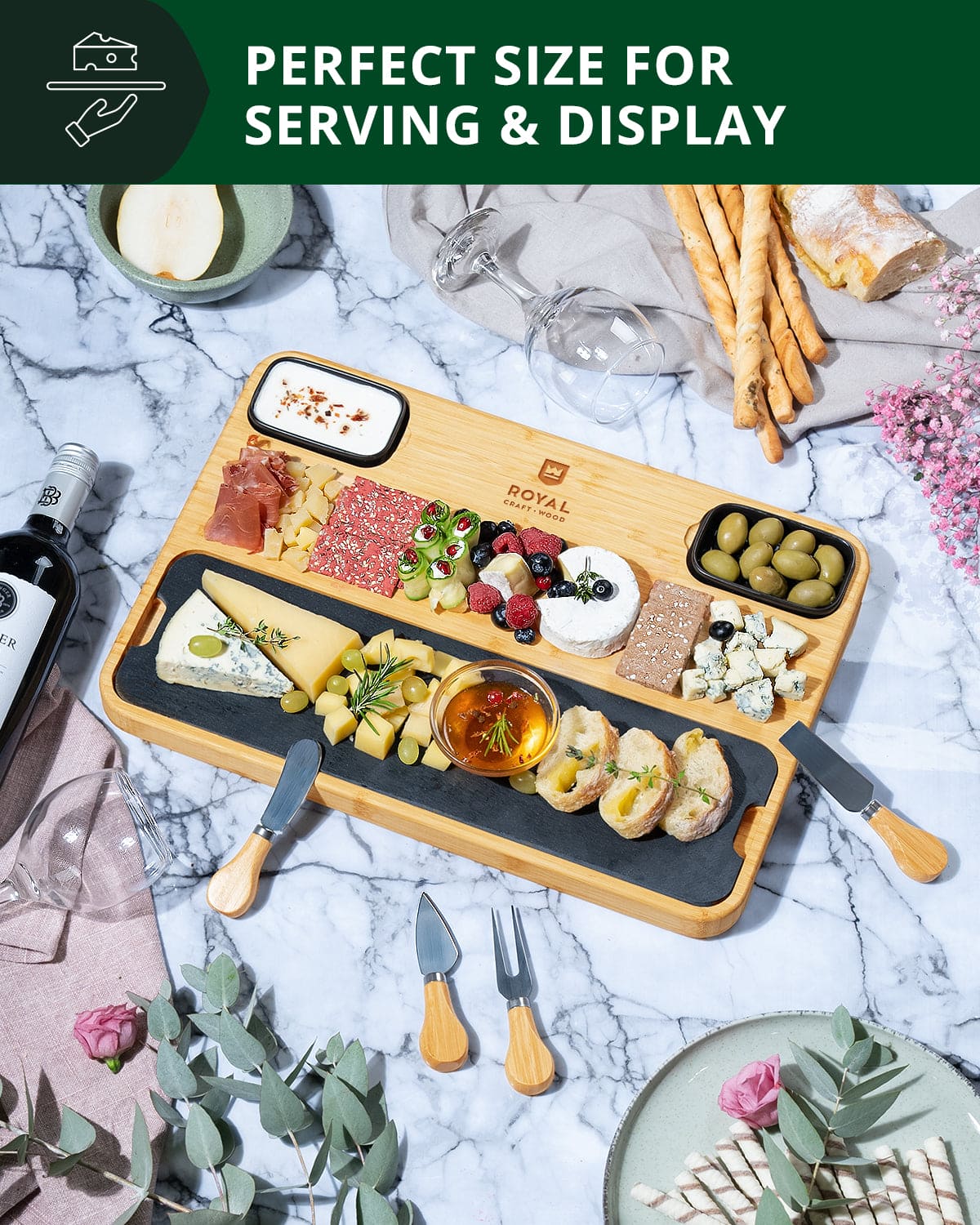 Bamboo & Slate Cheese Board Set