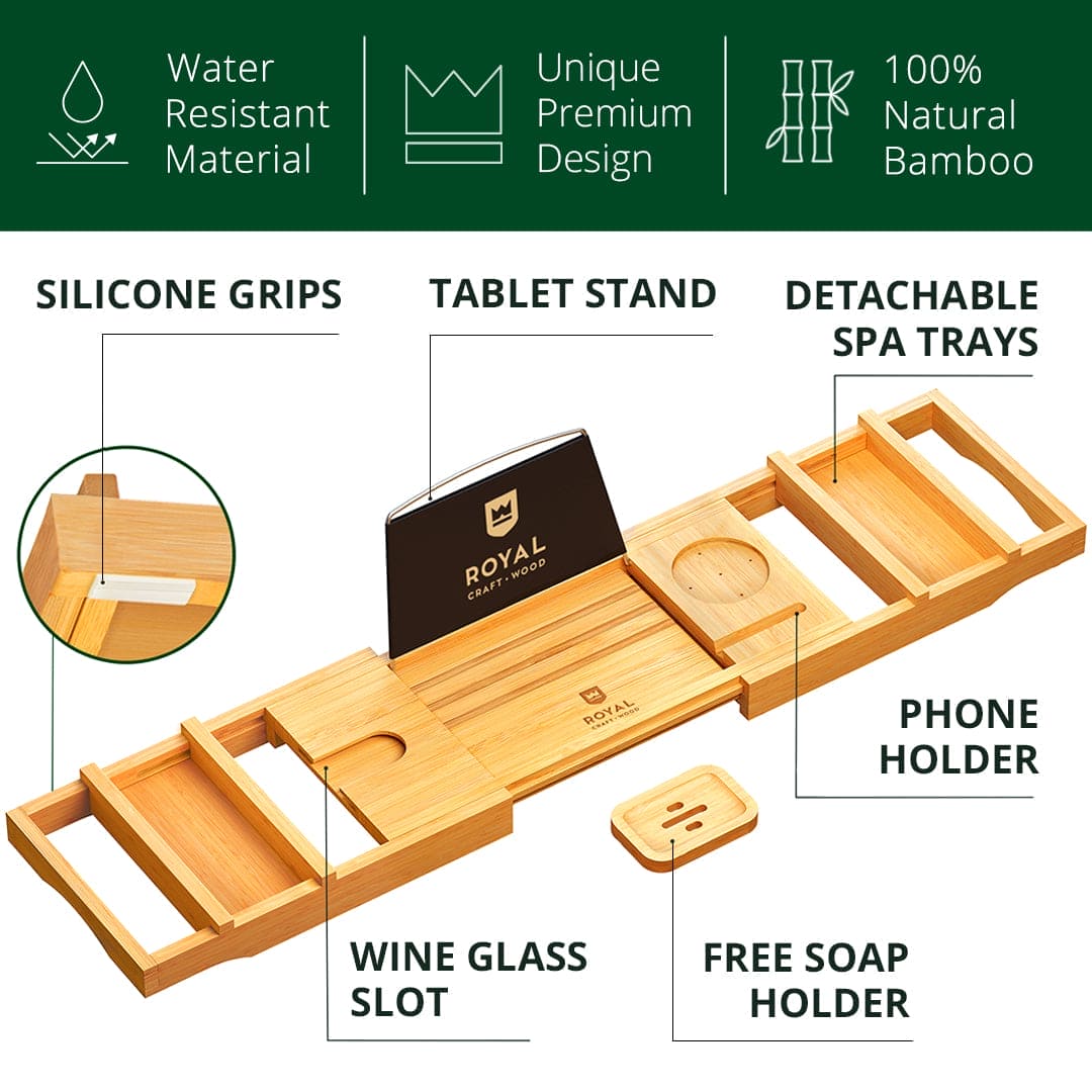 Expandable Bamboo Bath Caddy — Natural