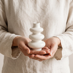 Stacked Bubble Gypsum Vase — White, 5 in: Person holding the small white bubble vase in both hands.