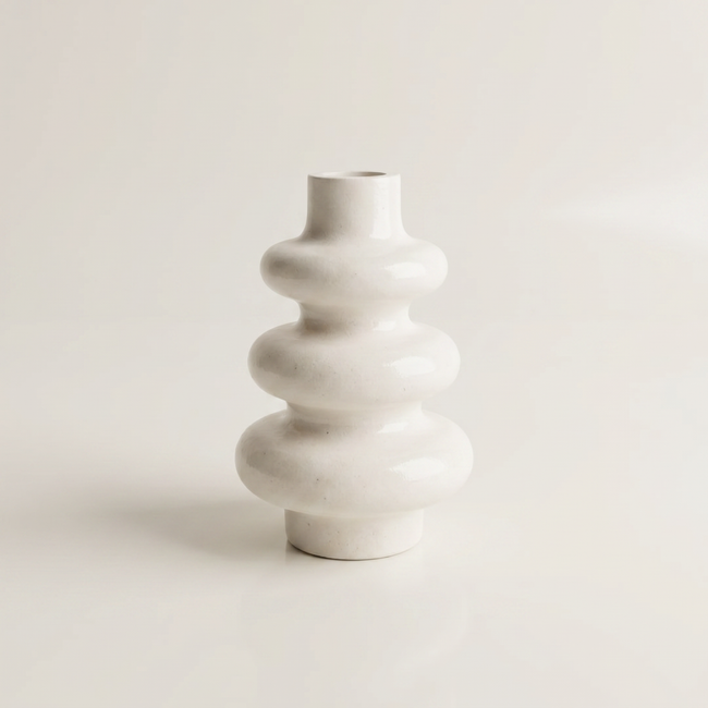 Stacked Bubble Gypsum Vase — White, 5 in
