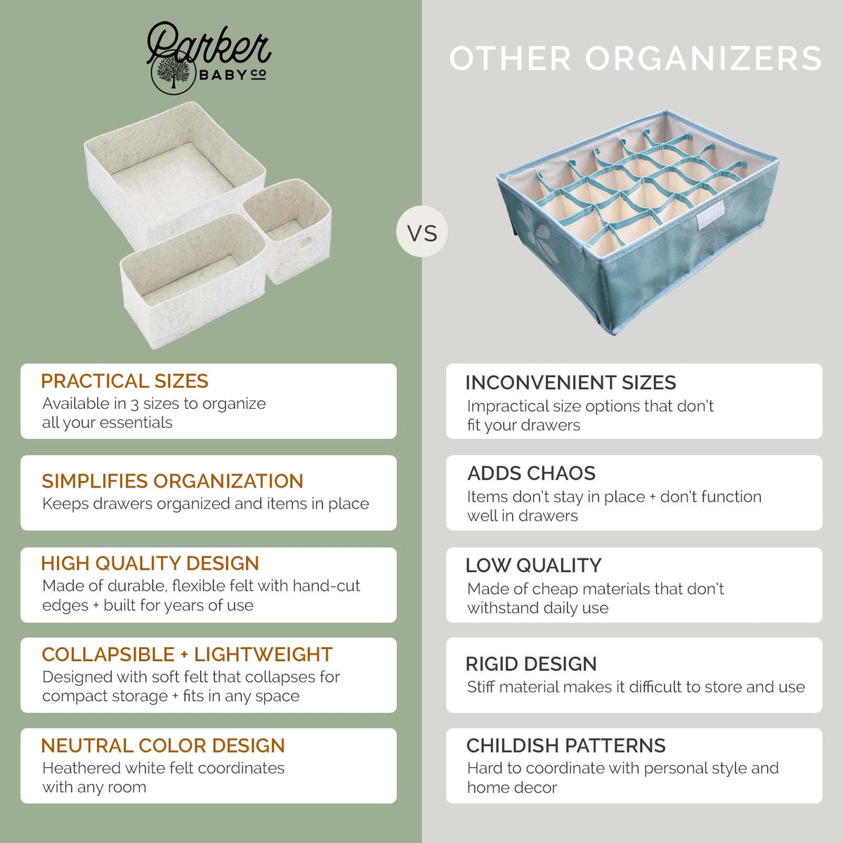 Felt Drawer Organizers — Set of 3